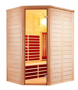 Cabine de sauna infrarouge d'angle moderne, salle de <span class=keywords><strong>spa</strong></span> intérieure pour 2 personnes avec bois de pin clair, porte en verre et chauffages intégrés pour le corps entier - Product Image 1