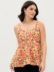 Top Moderno para Mujer, Amarillo Estampado, de Algodón con Tirantes Finos y Cuello Mao, para Fiestas, Bodas y Ocasiones Festivas - Product Image 2