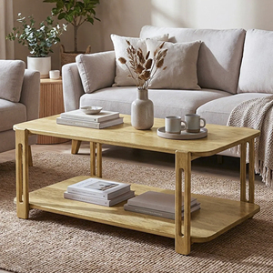 Mesa de Centro Plegable de Madera de Mango Sólida de Dos Niveles, Estilo Moderno de Mediados de Siglo y Retro, Acabado Natural, Duradera, para Sala de Estar - Product Image 3