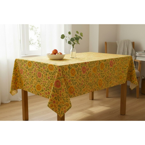 Yellow Floral Print <b>Tablecloth</b> for Dining Table Home Events Banquet Decoration Table <b>Linen</b> Customisable Size - Product Image 4