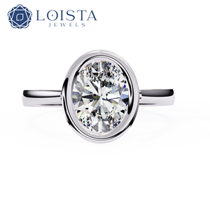 Anillo de Oro de 18K con Gema Redonda de Corte Brillante, Anillos de Oro Sólido de Lujo con Diamantes Cultivados en Laboratorio con Engaste de Bisel para Mujer - Product Image 1
