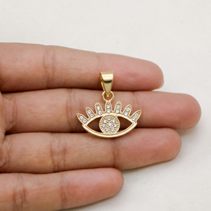 Colgante de Plata de Ley 925 Bañado en Oro con Circonita Transparente y Ojo Turco, Joyería Fina al por Mayor, Memoria Jewels - Product Image 3