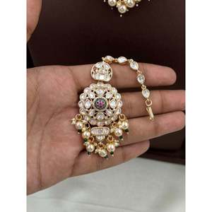 Indian Ethnic Prachi Moissanite Pearl <b>Gold</b>-Plated Bridal Choker & Earring <b>Set</b> - Product Image 5