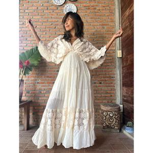 Boho Lace Trim Cotton <b>Maxi</b> Dress <b>Kaftan</b> for Ruffle Summer Quick Dry Floor-Length Casual Vintage Style Women's Dress - Product Image 1