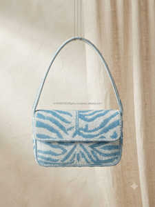 Blue <b>White</b> Beaded Embroidery Straps Fashion Clutch <b>Bag</b> Flap Shoulder Purse Geometric Pattern Women's Handbag High Quality for - Product Image 2