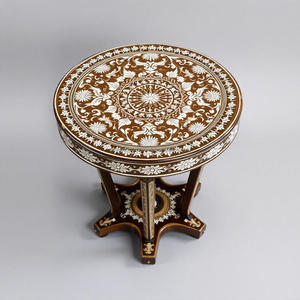 Table ronde en bois avec incrustation d'os, faite à la main avec un motif floral, taille personnalisée pour la décoration de chambre à coucher moderne et classique - Product Image 4