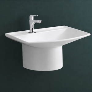 Vasque rectangulaire murale en pierre certifiée NSF Coral, avec robinet à levier monotrou, design minimaliste, finition polie pour salle de bain - Product Image 3