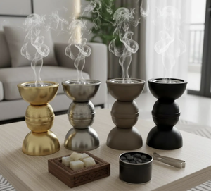 Brûleur d'encens décoratif géométrique en laiton doré, Mabkhara de luxe en métal de style arabe, support pour Bakhoor Oud, cadeau de l'Aïd, décoration d'intérieur - Product Image 5
