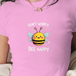 DON T WORRY BEE HAPPY Camiseta de punto con estampado de manga corta y corte ajustado Y2K para mujer - Product Image 4