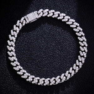 Bracelet cubain en moissanite brillante, argent sterling 925 plaqué or, unisexe, style hip-hop, fait main, bijoux avec évaluation tierce - Product Image 1