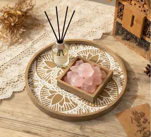 ถาดตกแต่งทรงกลมสำหรับโต๊ะ: ถาดวางของบนโต๊ะกาแฟสำหรับบ้าน - ถาดไม้ทรงกลมสไตล์ฟาร์มเฮาส์กลางศตวรรษ - Product Image 3