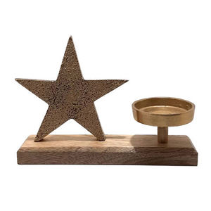 Star-Shaped <b>Tealight</b> Holder Wooden Base Decorative Golden Candle Stand for Christmas Home Decoration Indoor Use <b>Tealight</b> - Product Image 1
