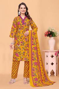 ชุดคุर्ตาพิมพ์ลายคอวีสีเหลืองสำหรับผู้หญิง คอลเลคชั่น Magic แฟชั่นรักษ์โลกและยั่งยืน ขายส่ง ไซส์ S ถึง 3XL - Product Image 5