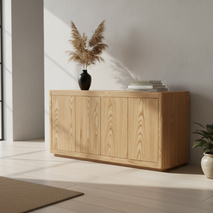 Aparador Moderno de 4 Puertas con Bordes Suaves, Fabricado en MDF con Acabado en Roble Macizo, Diseño Resistente al Agua - Product Image 2