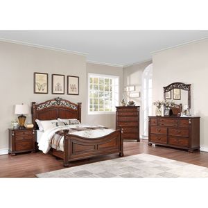 Struttura letto tradizionale California King Size (1 pezzo) con testiera e pediera trapuntate in similpelle, design elegante in colore ciliegio scuro - Product Image 6