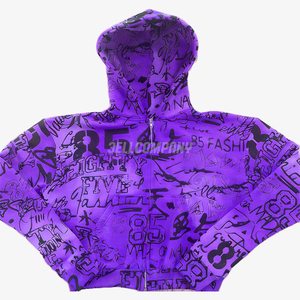 Conjunto Deportivo de Sudadera con Capucha y Pantalones Deportivos Estampados en Color Morado - Product Image 2