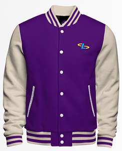 Vente en gros OEM Vestes d'hiver pour hommes Broderie Manches en cuir Laine Letterman Variétés Col montant Logo avant Position Pas cher - Product Image 1