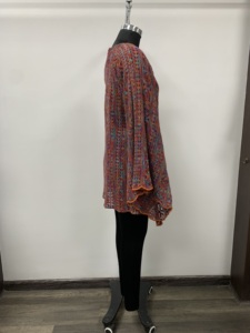 Robe midi en tricot bohème avec motif géométrique, ourlet asymétrique, coupe ample, manches longues, col rond, robe décontractée d'automne - Product Image 3