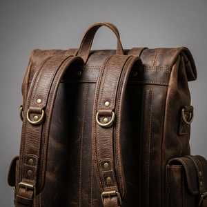 Genuine Leather <b>Roll</b> Top <b>Backpack</b> Waterproof Mens Laptop Bag Large Capacity Vintage Travel Rucksack Daypack 110 LRTB-0101 - Product Image 6