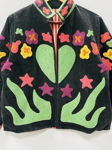 Chaqueta de Terciopelo Bordada a Mano para Mujer, Cuello Alto, Manga Larga, Estampado Floral, Estilo Casual - Product Image 3