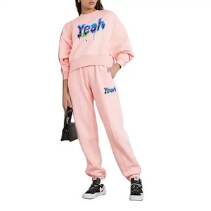 High Quality Mohair Sweat Suit Women Custom Logo Blank Tracksuit Cotton Hoodie and Sweatpants Set - Product Image 6