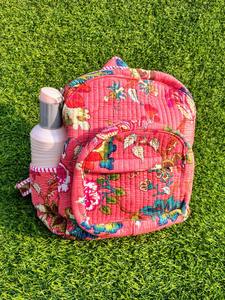 Vintage Travel School Bag Indian Floral Print Custom Size Cotton Quilted Student <b>Backpack</b> Zipper Customized Cotton <b>Backpack</b> - Product Image 3