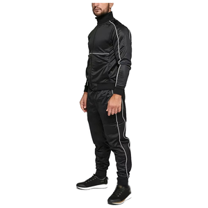 Men's Black Track Suit Set Full <b>Zip</b> Turtleneck Sporty <b>Joggers</b> Quick Dry Polyester Autumn Wear Regular Fit Side <b>Pockets</b> - Product Image 1
