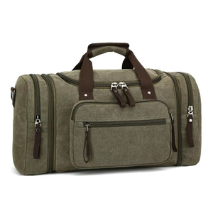 Canvas <b>Overnight</b> Compartment Travel Weekender for Men and Women Genuine <b>Leather</b> Canvas Carry on With Shoes Garments Duffel <b>Bags</b> - Product Image 1
