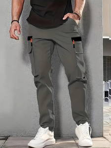 Pantalon cargo décontracté pour homme, idéal pour le travail en extérieur, couleur unie, plusieurs poches à rabat, en toile de coton mélangé mi-lourd, antistatique et respirant - Product Image 2