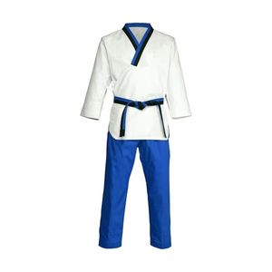 Uniforme de Taekwondo Azul Rey, Conjunto Completo de Tela Acanalada, Uniforme de Demostración de Taekwondo con Colores, Dobok Profesional - Product Image 3