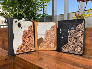 A4 Size Hand Tooled Padfolio <b>Folder</b> Capacity Pockets Business Card Slot Data Document <b>Organizer</b> Agenda Conference Zipper <b>Folders</b> - Product Image 4