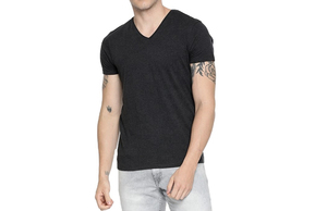 Camiseta de Cuello en V para Hombre, Colores Sólidos, Manga Corta, 250 GSM, Algodón Grueso, Lisa, Camiseta de Cuello en V para Hombre, Venta al por Mayor - Product Image 3