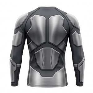 Heavy Duty Heat-Transfer Printed MMA <b>Rash</b> Guard <b>Shirt</b> Custom Unisex BJJ Jiu Jitsu Compression Jersey Silicone Grip Front - Product Image 2