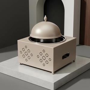 หม้ออุ่นอาหารสแตนเลสทรงสี่เหลี่ยมหรูหรา ฝาโดมลายฉลุตกแต่ง ฐานรองแบบบุฟเฟ่ต์ ดีไซน์ทันสมัย ทนทาน ไม่ติดกระทะ - Product Image 3