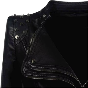 High Quality Leather <b>Jacket</b> Black Studded Leather <b>Jacket</b> Slim Fit Multi-Zipper <b>Punk</b> Rock Style OEM Style for Private Brands - Product Image 4