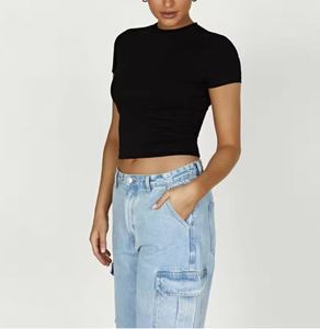 Custom High Quality Plain Short Sleeve T-Shirt Crop <b>Top</b> Tshirt Blank Cotton Girl <b>Y2K</b> Baby Tee for Women - Product Image 2