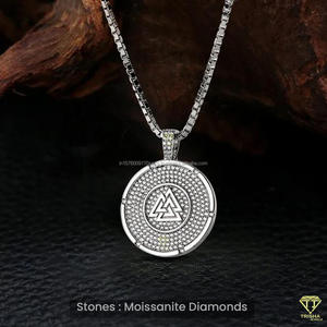 Premium Round Symbol Pendant In Sterling Silver With High Shine Moissanite Diamond Detailing - Product Image 2