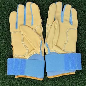 Leather Split Finger Baseball Batting Gloves Right-Handed Non-Slip Hook & Loop Closure <b>Blue</b> Baseball Catcher Adult Outfield Use - Product Image 2