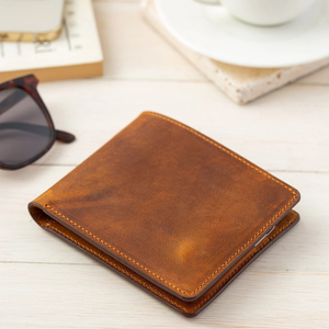 Custom Genuine Leather Fold Closure Short Length Lightweight High Quality Men's <b>Card</b> <b>Holder</b> <b>Wallet</b> Pocket Mini Slim - Product Image 2