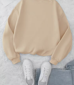 เสื้อสเวตเชิ้ตคอกลมสีเบจสำหรับผู้หญิง พร้อมลายปักรูปพระจันทร์ แขนยาว ผ้าถัก สวมใส่สบายๆ สำหรับฤดูใบไม้ร่วง - Product Image 2