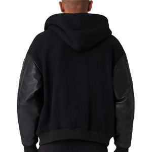 Veste bomber pour homme, mode masculine, manches en cuir véritable, coupe ajustée, légère, avec fermeture éclair sur le devant - Product Image 3