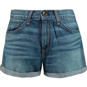 Shorts de mezclilla de cintura alta para mujer, de pierna recta, de algodón lavado a la piedra, casuales de verano, con dobladillo enrollado, estilo vaquero vintage - Product Image 4
