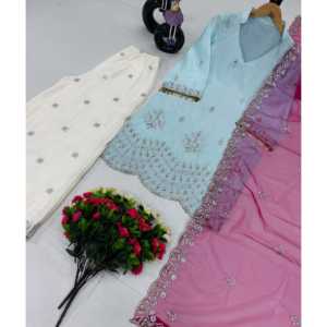 Conjunto de Fiesta para Mujer de Diseñador con Hermosa Blusa Plazzo y Dupatta - Product Image 5