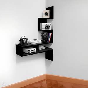 Étagères murales en bois |   Étagère d'angle suspendue pour salon, élégante |   Étagère flottante décorative Zig Zag pour la maison, organisateur de rangement - Product Image 2