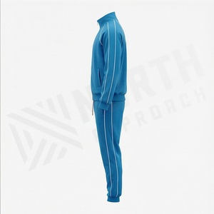 Survêtement unisexe bleu à fermeture éclair intégrale, col montant, couleur unie, vêtements de sport décontractés, respirant, en polyester, pour adulte, à porter en automne - Product Image 3