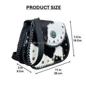 Nuevo Bolso Bandolera de Cuero de Vaca con Pelo Estilo Vintage Western, Elegante Bolso de Gran Capacidad con Concho Turquesa para Mujer - Product Image 2