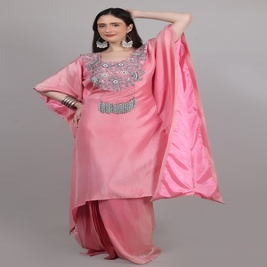 Premium Ethnic Fashion Wear Women’s <b>Set</b> Kaftan Dhoti Pink <b>colour</b> with Thread Beads Pearl & Sequence work - Product Image 3