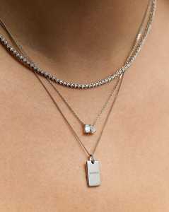 จี้แท่งสลักลายทองคำแท้ 14K 18K ประดับเพชรทรงกลมเพฟเซ็ต เพชรทรงสี่เหลี่ยมผืนผ้า ตัวอักษรย่อ จี้ห้อยคอ เครื่องประดับคุณภาพสูง ขายส่ง - Product Image 4
