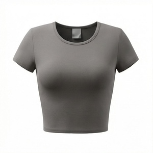 Camiseta Corta de Verano para Mujer, Color Personalizado, Corte Ajustado, Algodón y Poliéster, Cuello Redondo, Top Sexy de Manga Corta para Damas - Product Image 1