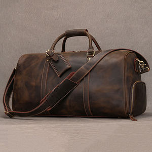 Genuine <b>Leather</b> <b>Duffle</b> <b>Bag</b> Zipper Closure Soft Handle Adjustable Strap Unisex Casual Fashion Durable Solid Color Travel 30-40L - Product Image 2